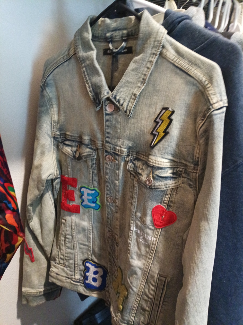 Light Wash Embroidered Denim Jacket - Men
